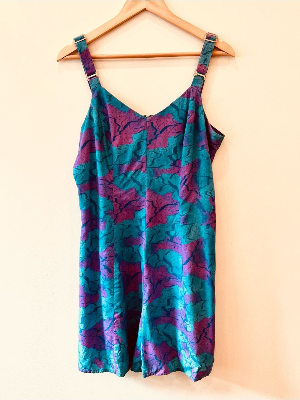 Basic Editions Vintage 90’s Abstract Print Romper Pockets Blue Purple M/L EUC